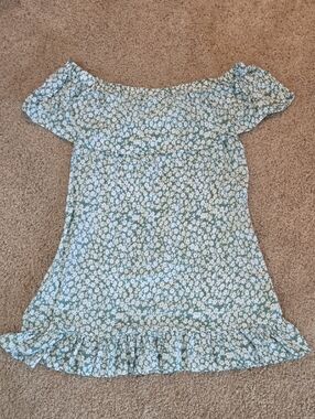 Off-Shoulder Mini Dress in Mint Green Floral Size XL JUNIORS